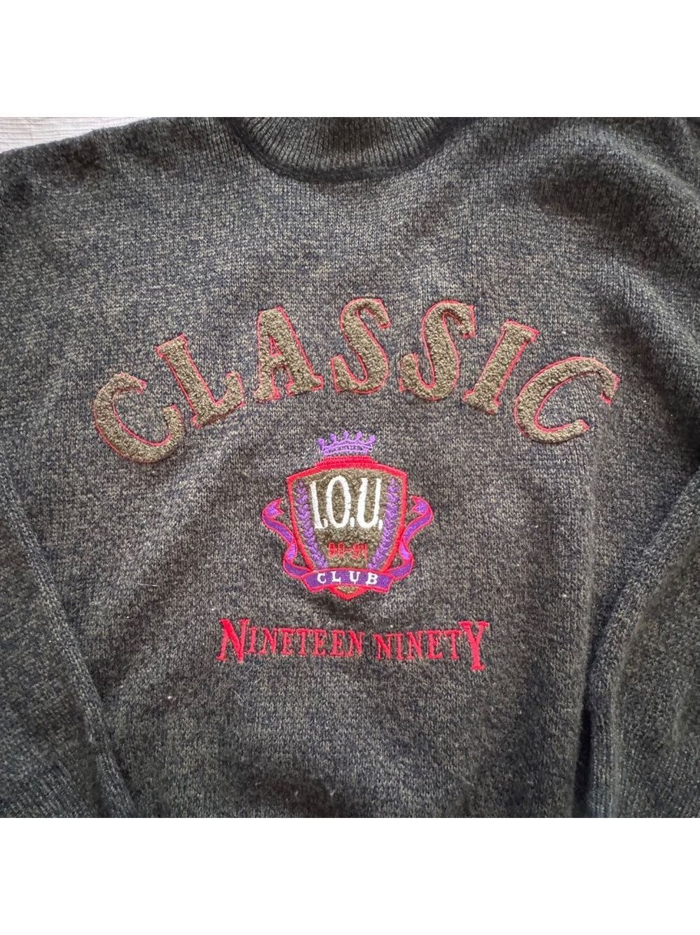 Vintage 1990’s IOU Classic Charcoal Crewneck Sweater Acrylic size L - Picture 2 of 7